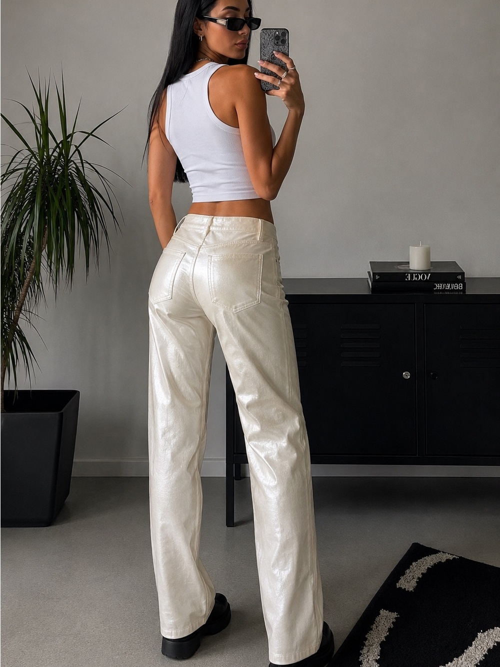 Vintage 1997 GUESS Pearl Shimmer Y2K Straight Leg Pants - Sz 29 - Picture 4 of 16